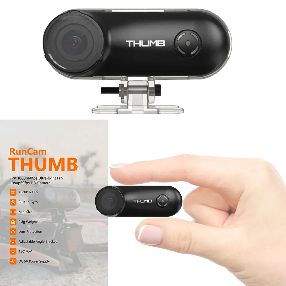 

RunCam Thumb Mini Camera HD Action FPV 1080P 60FPS 9.8g 150° FOV Gyroflow Stabilization For RC Drones DIY Parts