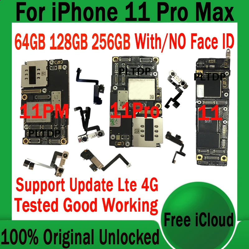 

For Iphone 11 Pro MAX Motherboard With/No Face ID Mainboard With IOS System Without ID Account Logic Board Tested Working Plate