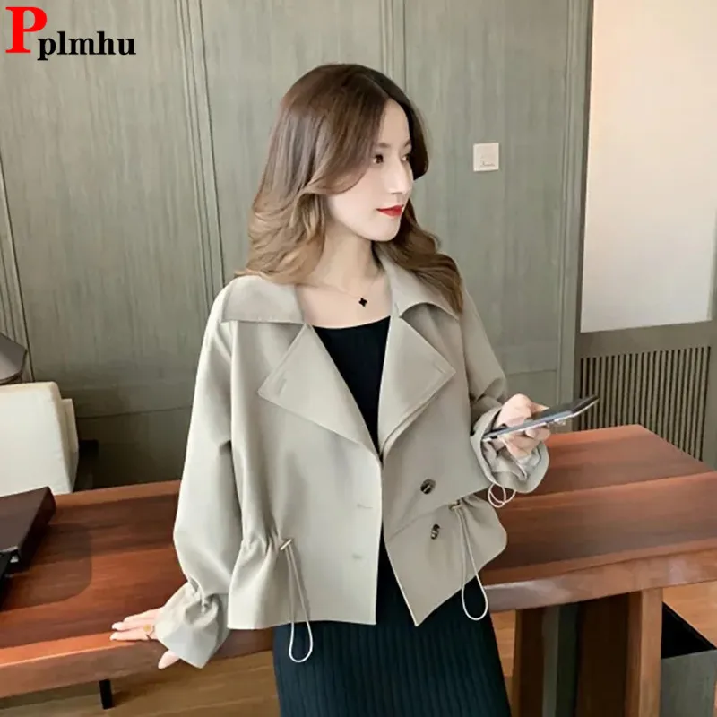 

Классический приталенный короткий Тренч цвета хаки, прибрежный Повседневный дизайнерский женский ветровка с отложным воротником, демисезонные высококачественные куртки Gabardina