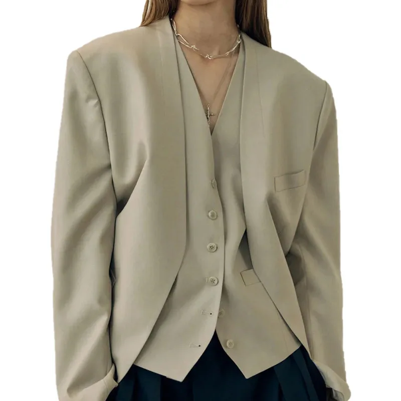 

VII 2024 Brand LC Autumn Female Clothing Casual V-neck Blazer Blazer Undershirt Two-piece Set Women's Blazer Free Shipping Offer