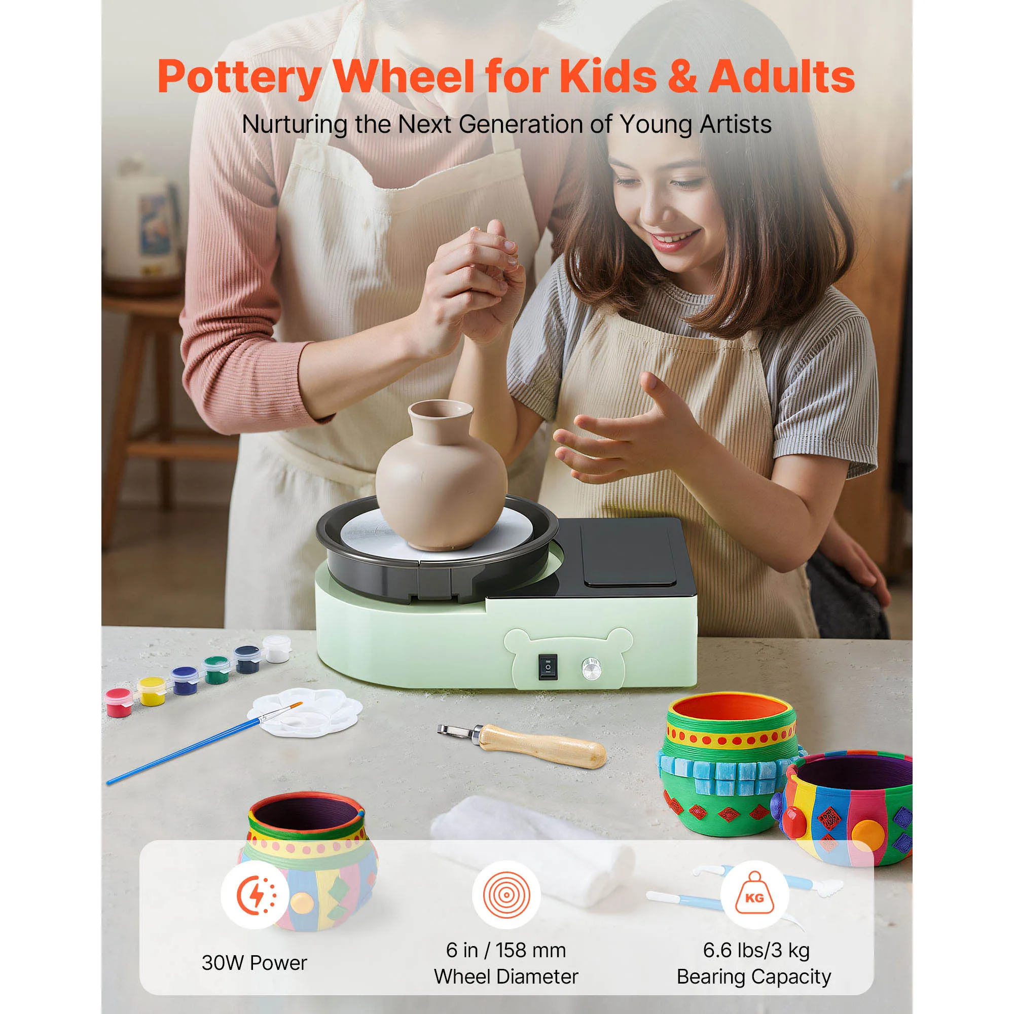 Electric Pottery Wheel for Kids and Adults with Adjustable Speed