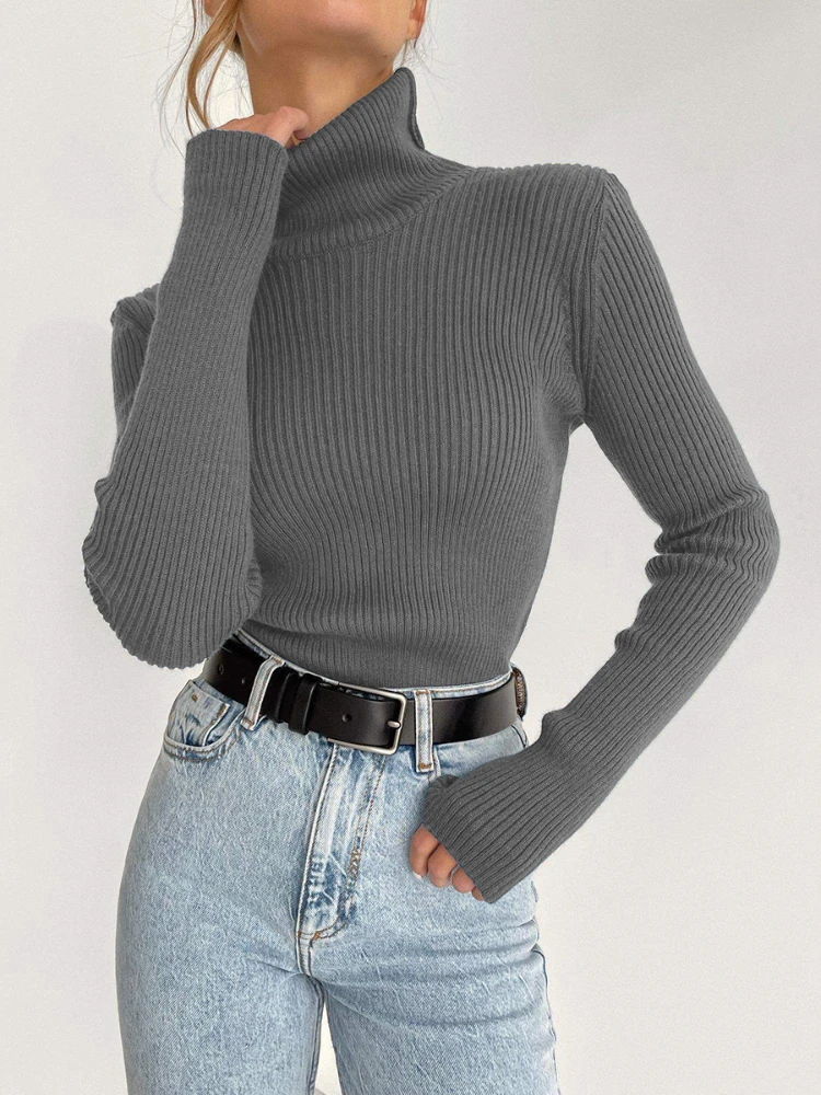 

Повседневный облегающий свитер с воротником-хомутом, вязаный пуловер в Корейском стиле с винтовой нитью, свитер 2023, модные женские мягкие теплые свитера