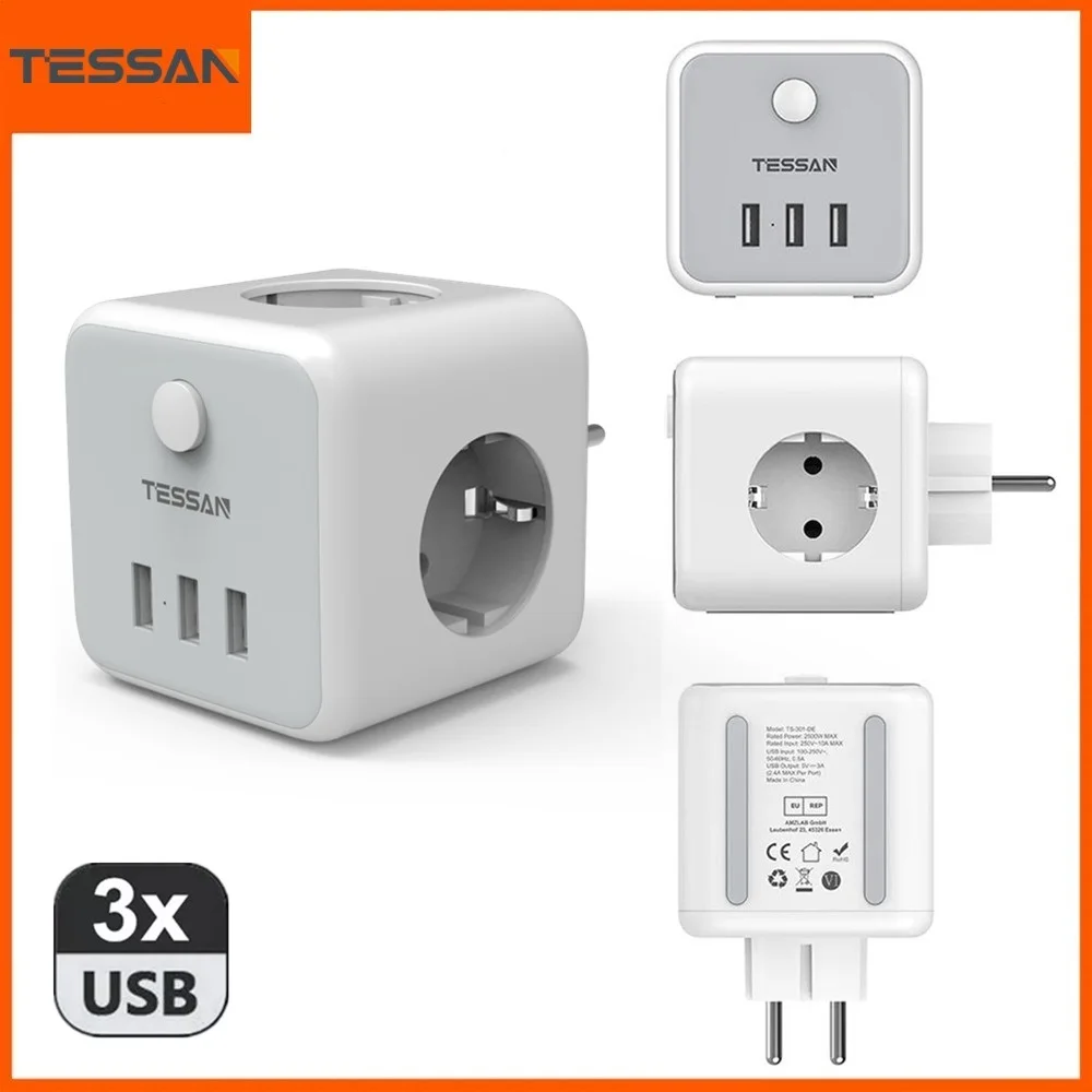 

TESSAN Cube Multiple Wall Socket Extender with AC Outlets USB Ports EU KR Plug Tee Socket Power Adapter Charger for Home Travel