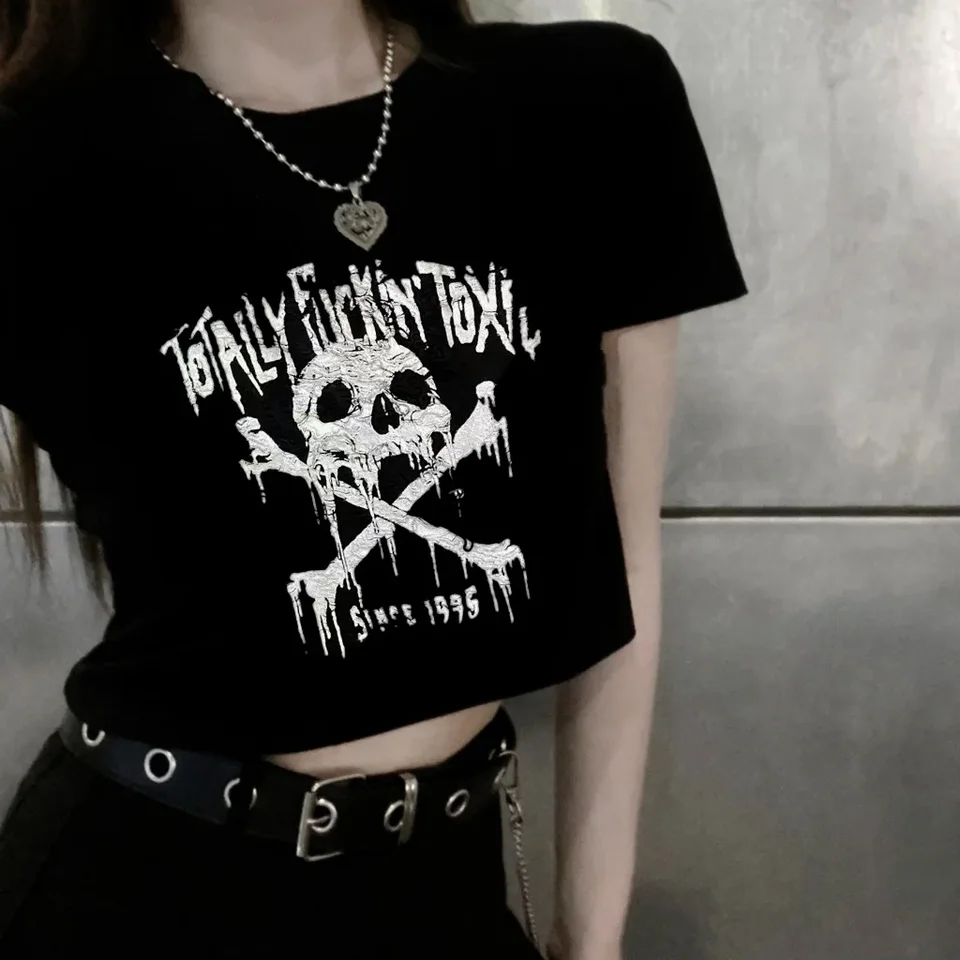 T-shirt dames Halloween korte mouwen T-shirt gothic skelet