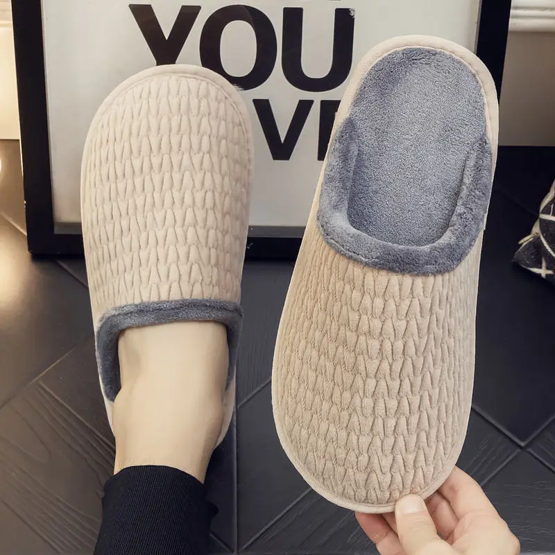 Men's Autumn and Winter Furry Velvet Slippers Home Non Slip Comfortable Warmth Couple Indoor Shoes Unisex Indoor Footwear