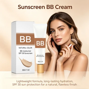 Sunscreen BB Cream Cover Face Fine Lines Prevent Sun Burn Brightening Skin Concealer Liquid Foundation Makeup Kit SPF 30 PA +++