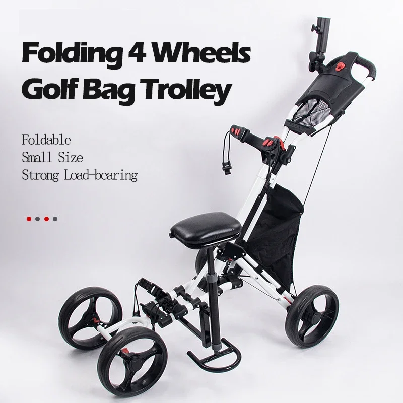 High Quality Golf Push Pull Cart With Seat Lightweight Foldable 4 Wheels Golf Trolley