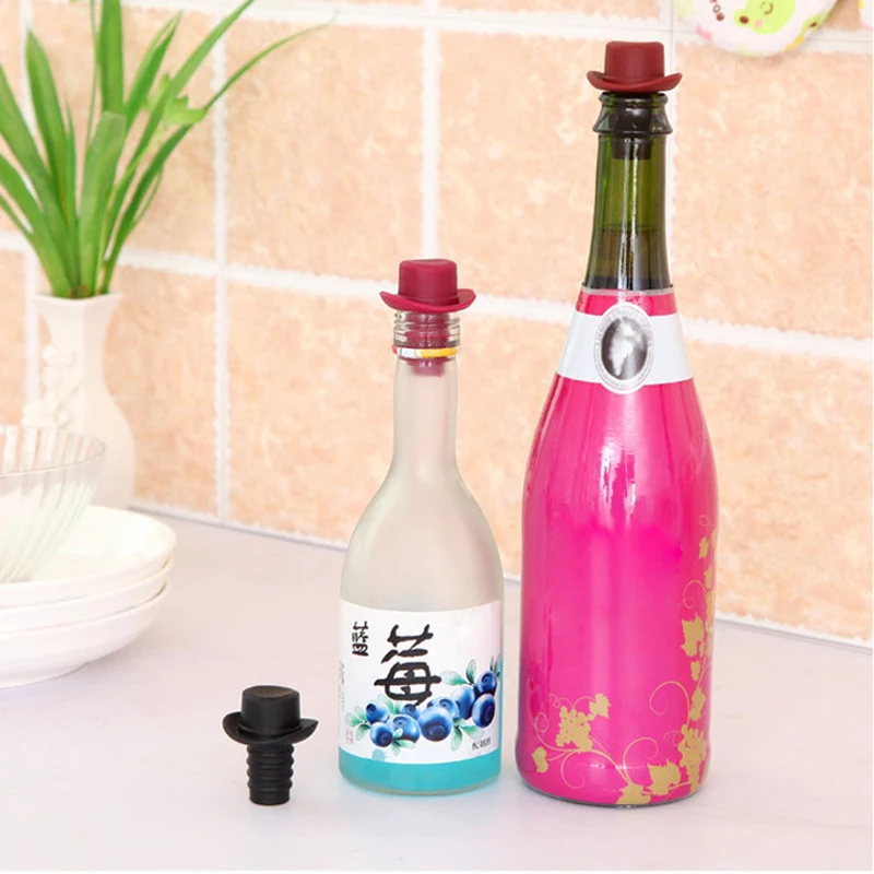 Silicone Bottle Stopper Wine Cork Wine Pourer Stopper Silicone Cap Cute Top Hat Preservation Gel Cork Strip