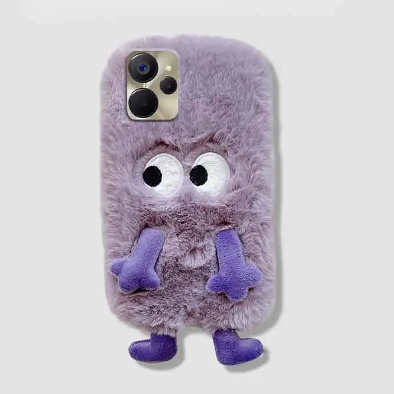 BLOTECH Peluche Custodia Cover per Oppo REALME C30,Custodia Coniglio Peluche Custodia Peloso Carino Protettiva Fluffy Cover Faux Pelliccia Bambine Copertura Caso per Oppo REALME C30 - Marrone