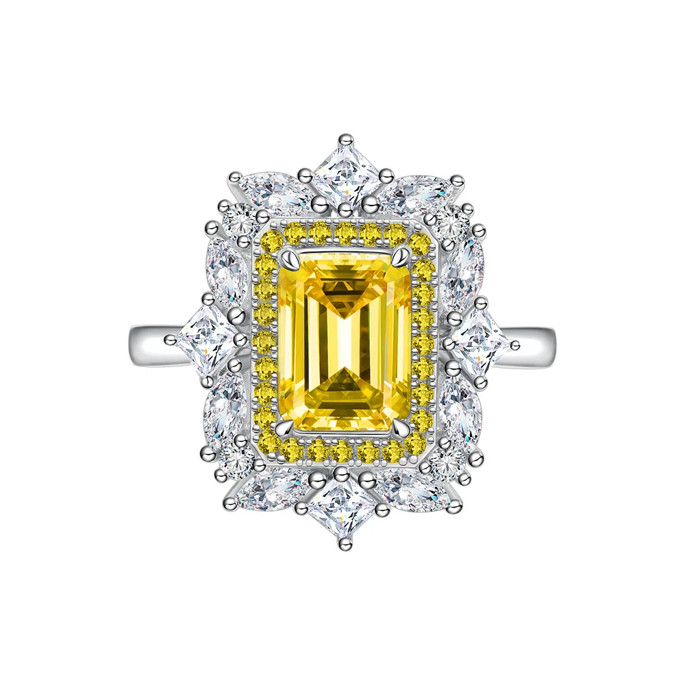 

Новинка от Zhenchengda, желтое гусиное прямоугольное 6*8 мм, Asche, высокоуглеродистое бриллиантовое серебряное кольцо для женщин