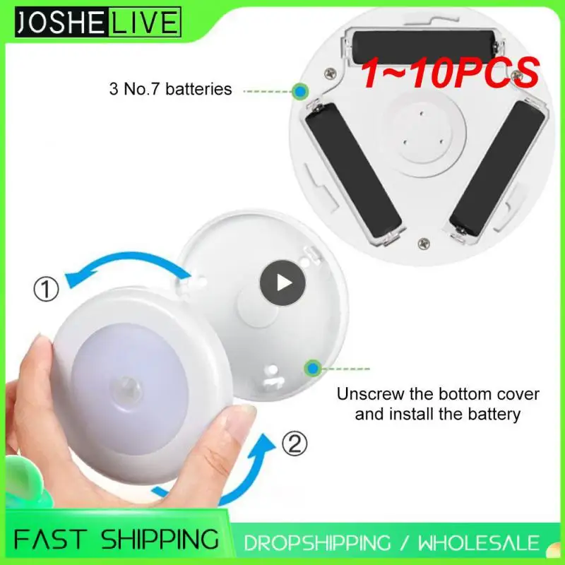 

1~10PCS Motion Sensor LED Night Light Bedroom Round Lamp Energy-saving Automatic For Wall-Mounted Body Induction Lamp Closet