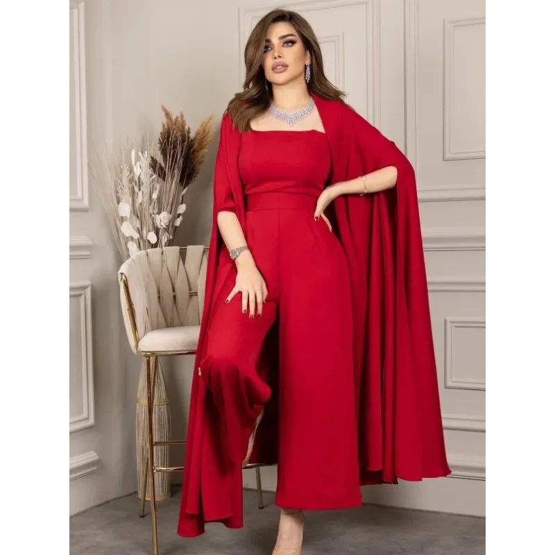 

Abayas for Women Summer New Loose Cape Strapless Sexy Jumpsuit Two-piece Dress