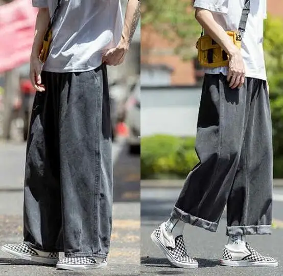 Men Jeans Streetwear Multi-pocket Jeans Cargo Pants Loose Wide Leg Pants Casual Denim Pants Men Clothing
