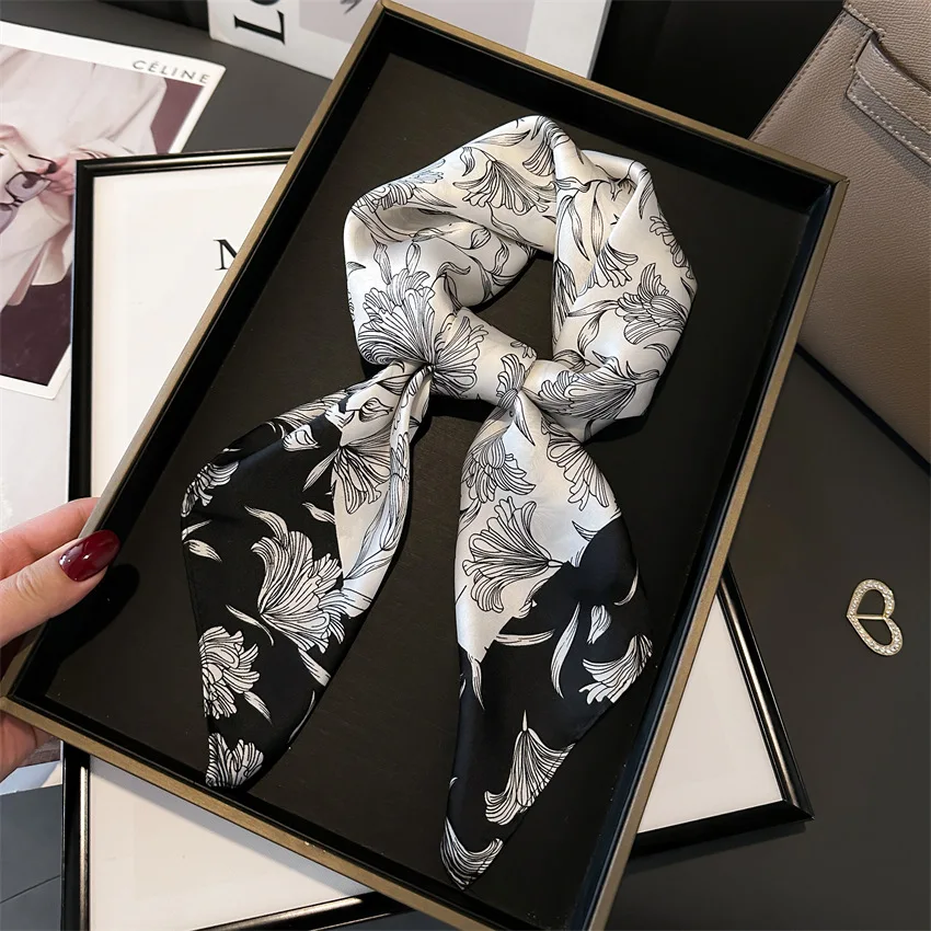 Black White Scarf 70X70cm Square Scarf Silk Scarf Classic Vintage Print Scarf Kerchief Popular Silk Scarves Bandanna Suit Scarf 4