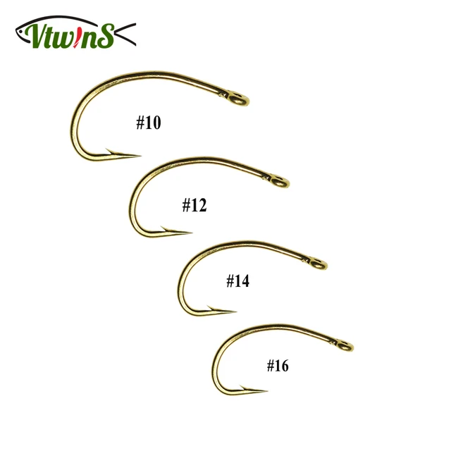 Vtwins 100PCS Gold Nickel Finish High Carbon Steel Curve Nymph Scud Shrimp  Worms Caddis Fly Tying