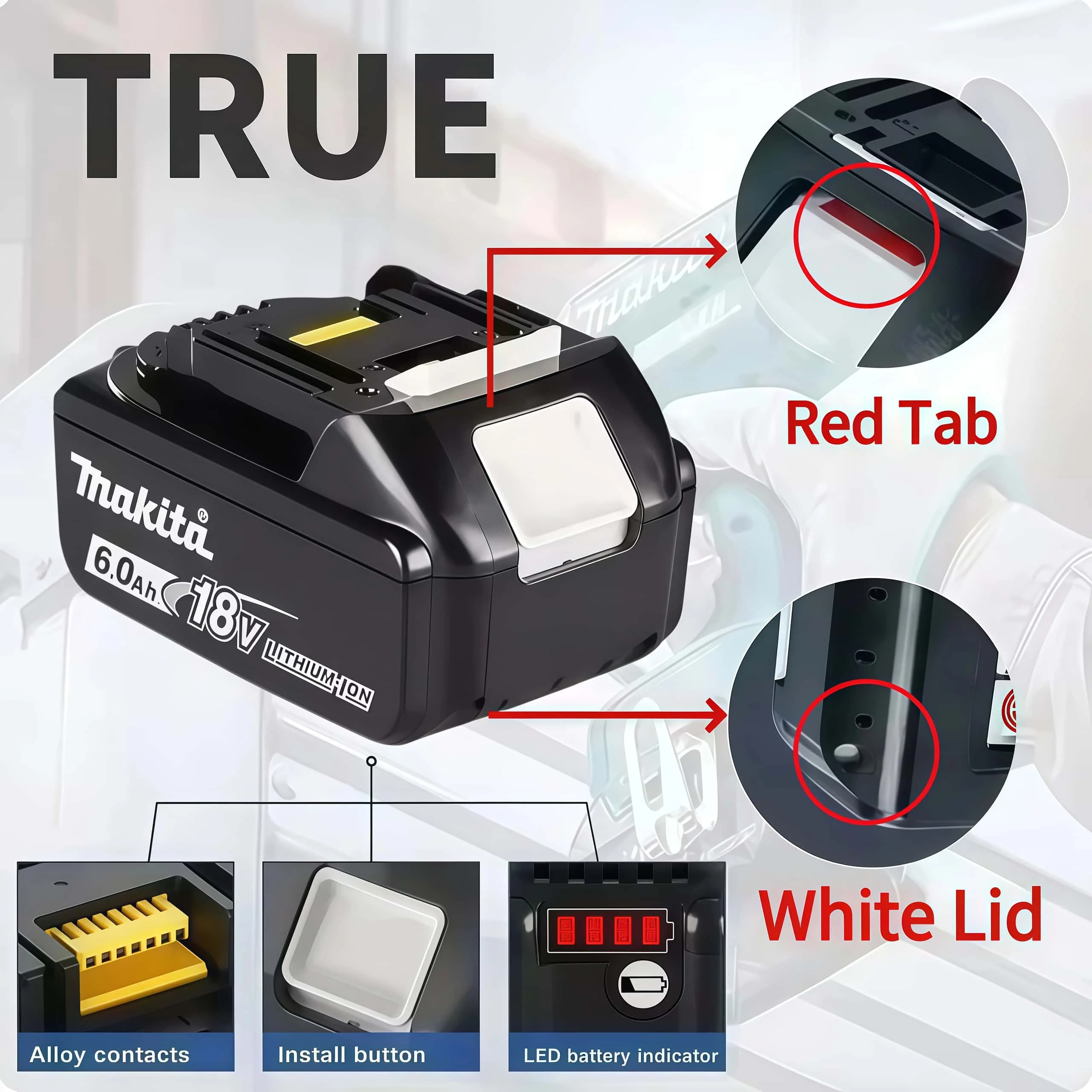 100% 오리지널 Makita 18V 6Ah 충전식 리튬 배터리, 18V BL1830 BL1850 Makita BL1860B 전동 공구 배터리 교체