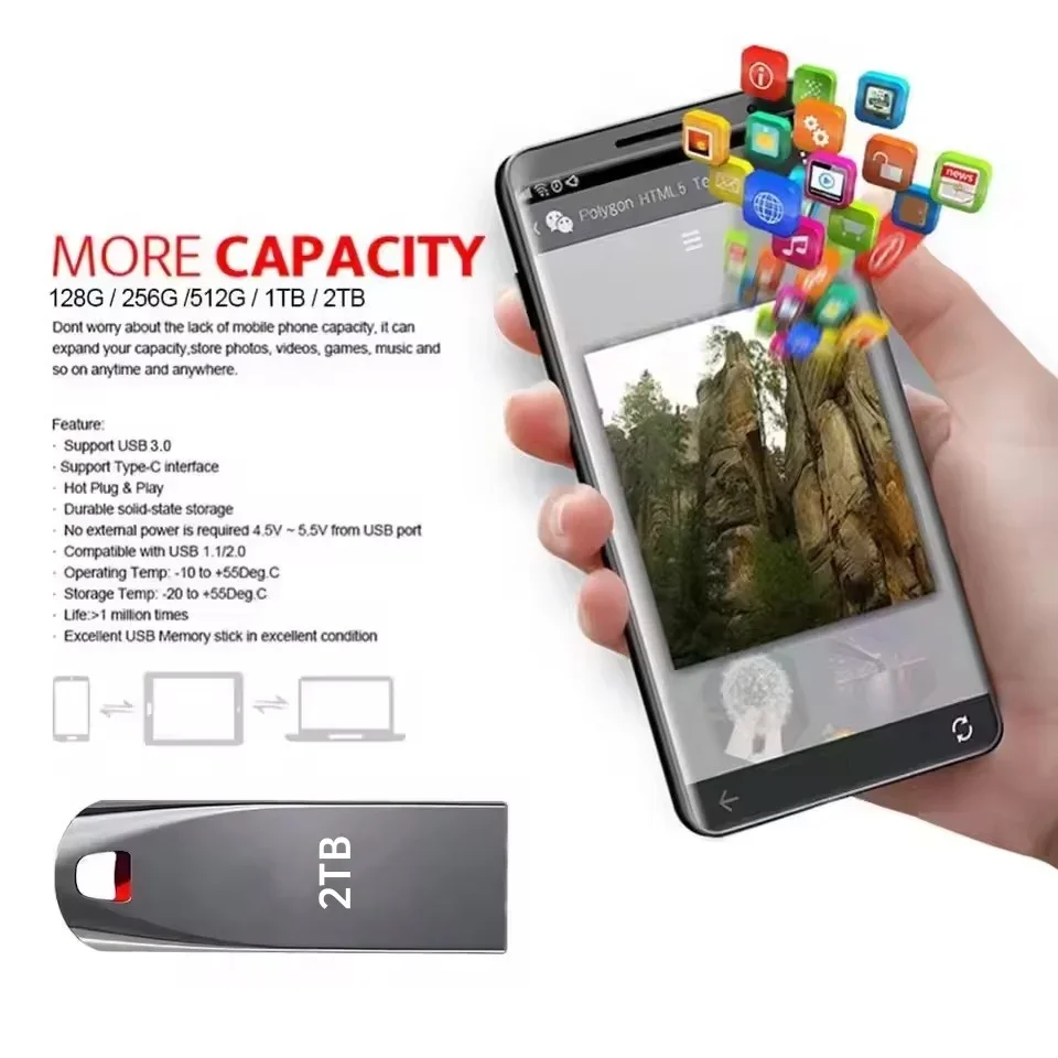 USB Flash Drive Xiaomi 2TB USB 3.0 Metal Flash Drives 1TB 512GB 256GB Portable Waterproof