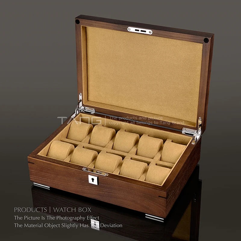 10 Slots Wood Watch Box Organizer Luxury Watch Parts Storage Box With Lock Watch Display Gift