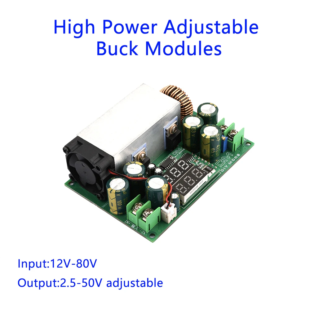 Módulo de Alimentação Step-down Ajustável de Alta Potência Dc-dc Conversor Buck 20a Corrente Constante com Ventilador 600w 12v80v 2.5v50v