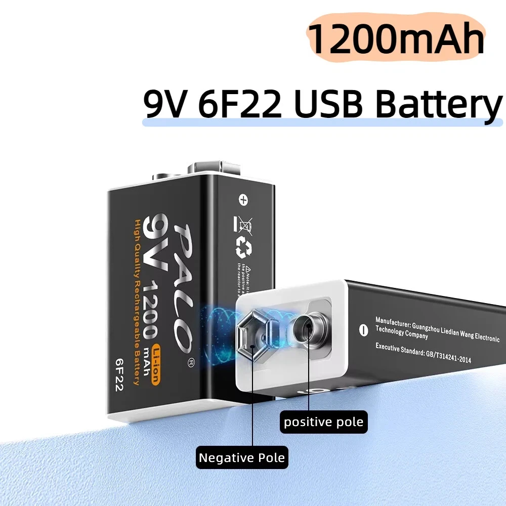 PALO 9V Rechargeable Battery 1200mAh 6F22 Micro USB 9v Li-ion Lithium Batteries for Multimeter Microphone Toy Remote Control KTV
