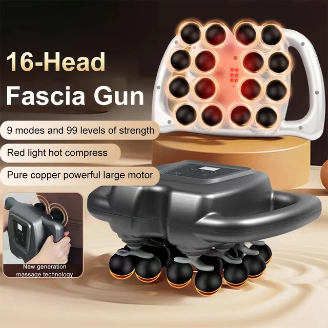 Fascia Gun 16 Head High Frequency Vibration Home Muscle Massage Back Waist Shoulder Massager Relax Muscles Shaping Fitness Tool