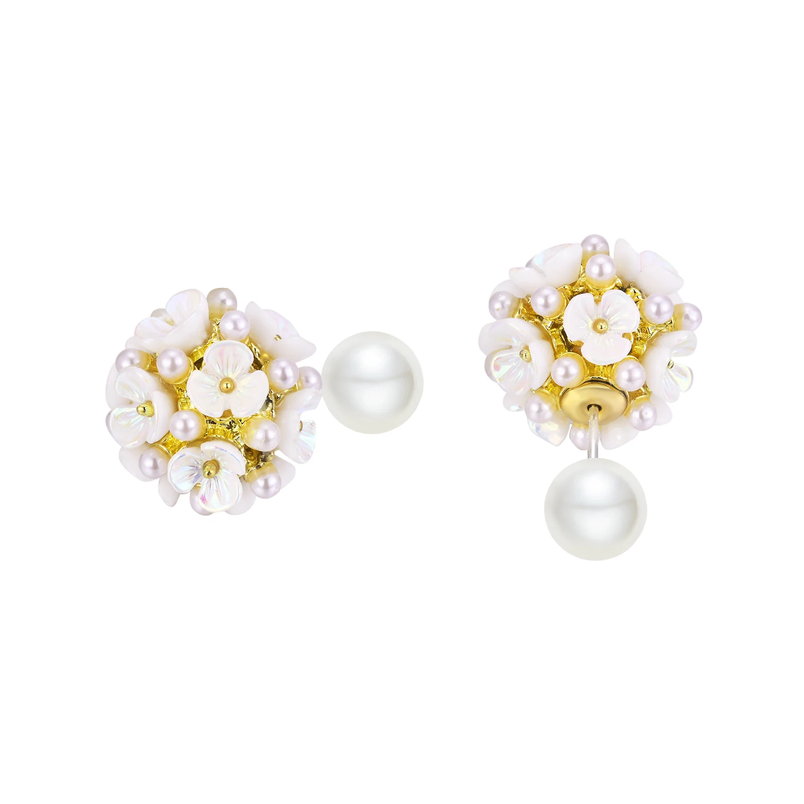 Vintage Pearl Flower Ball Stud Earrings Womens, French Retro Style Statement Elegant Jewelry