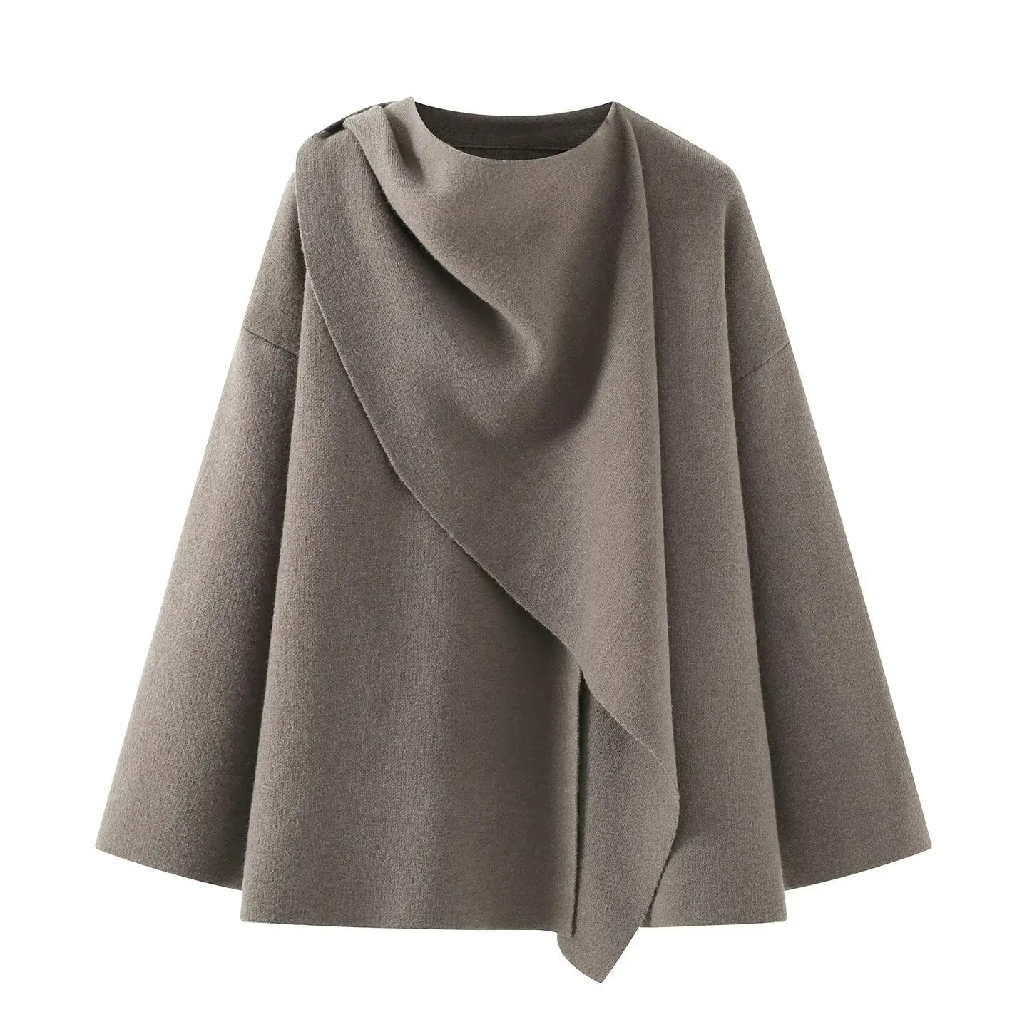 Women Autumn Winter Jacket Female Casual Commuter Coat Knitt Loose Oversize Coat Lady Asymmetric Elegant Split Chic Scarf Jacket