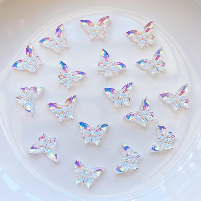 7*9mm Cute Mini Shiny Butterfly Resin Figurine Crafts Flatback Cabochon Ornament Jewelry Making Hairwear Accessories 100Pcs