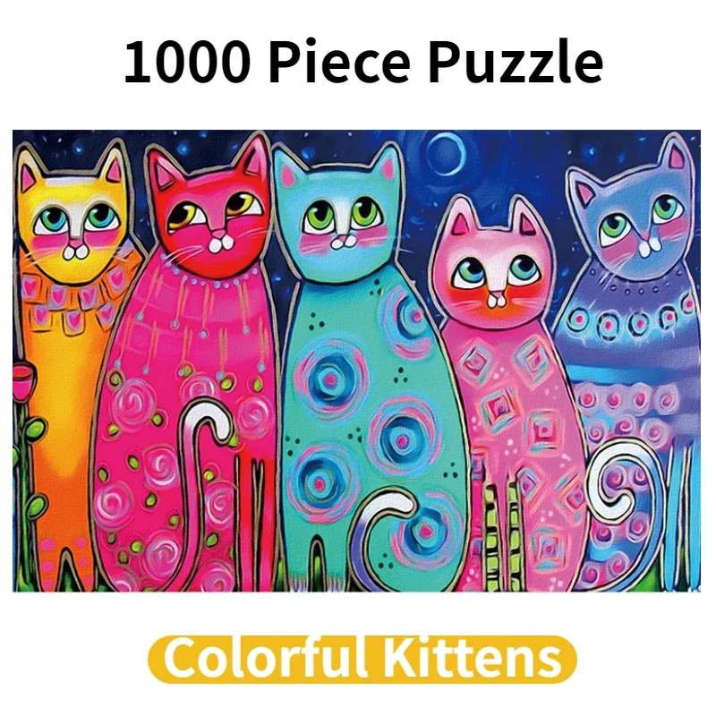 

38*26cm Adults 1000 Pieces Paper Jigsaw Puzzles Colorful Cats Cute Animals Paintings Stress Reducing Toys Christmas Gifts