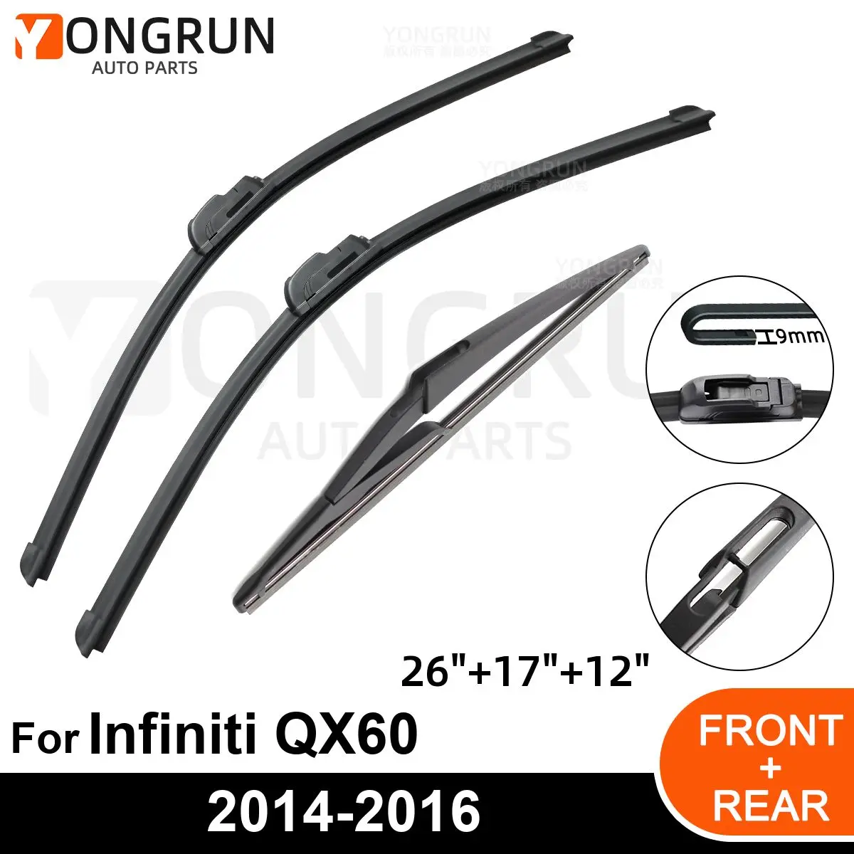 

Car Windshield Windscreen Front Rear Wiper Blade Rubber Accessories For Infiniti QX60 26" 17" 12" 2014 - 2016 2014 2015 2016