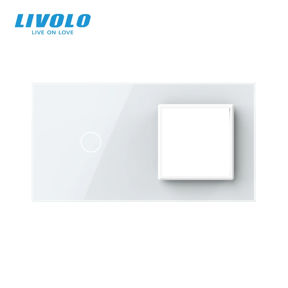 Livolo EU Standard Luxury White Pearl Crystal Glass 151mm*80mm 1Gang + 1 Frame Glass Panel Switch Tempered Glass Anti Glare smart wall switch wall touch switch socket light switch cover tempered glass frame switch glass panel