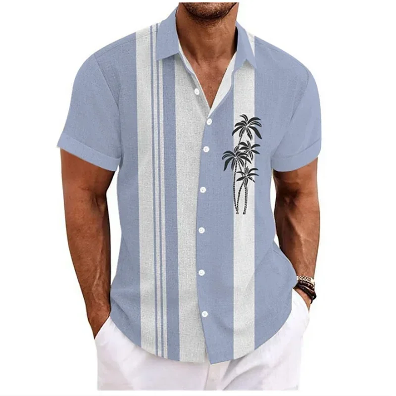 Men's Shirt Coconut Tree Stripe Pattern Printing 6 Colors Outdoor Street Short Sleeve Clothing Fashion Designer Casual Soft 5XL