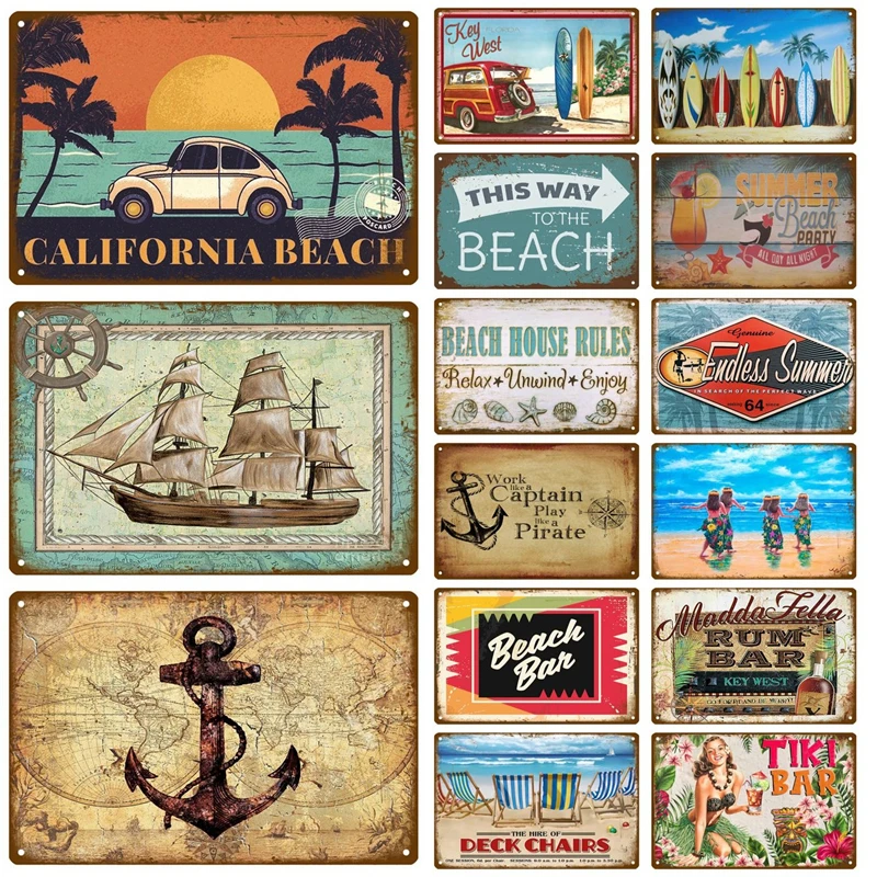 Beach-Tin-Sign-Plaque-Metal-Summer-Sign-Metal-Plate-Wall-Decor-For ...