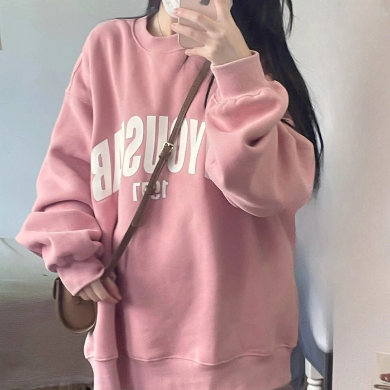 2023 Autumn and Winter New Women Sweatshirt Pure Cotton Thicken Top Loose Warm Long Sleeves Fashion Casual Pullover