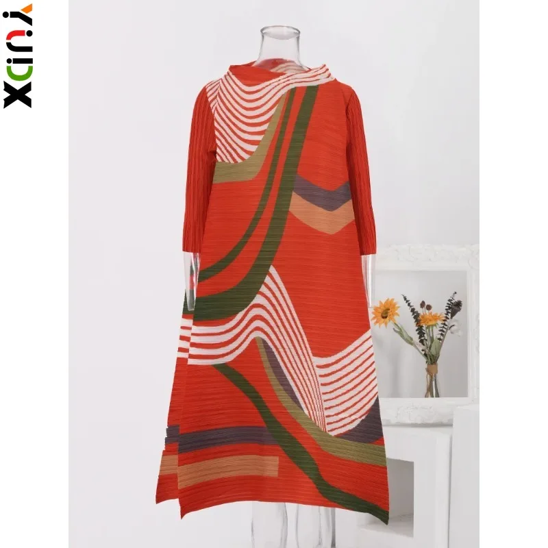 

Женское свободное платье в полоску YUDX Miyake, асимметричное Плиссированное ТРАПЕЦИЕВИДНОЕ ПЛАТЬЕ средней длины контрастных цветов, весна 2024 г.