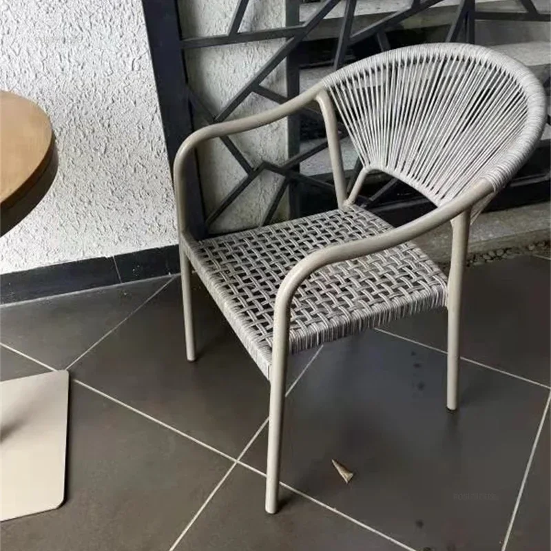 Courtyard Outdoor Garden Chairs Leisure Dining Chair Aluminum Alloy Rope Chairs Villa Garden Waterproof Sunscreen Outdoor