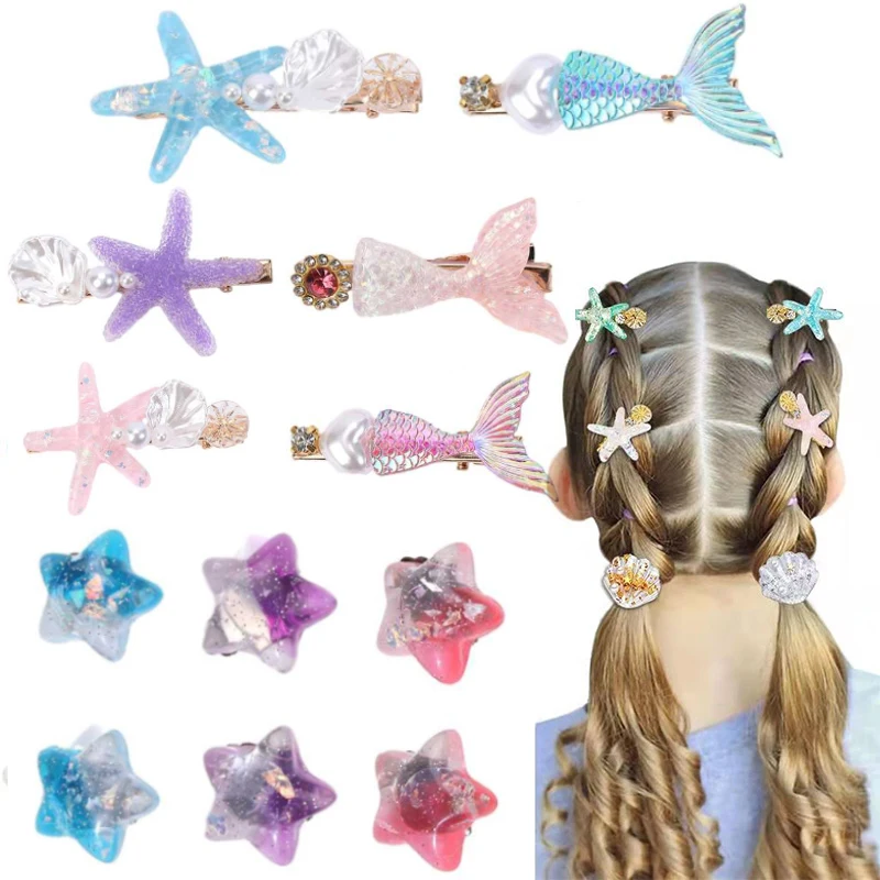 Oaoleer 4Pcs/lot Korea Shell Starfish Hair Clip for Kids Girls Fashion Sea Hair Ornaments Baby Hairpin Barrettes Child Headwear