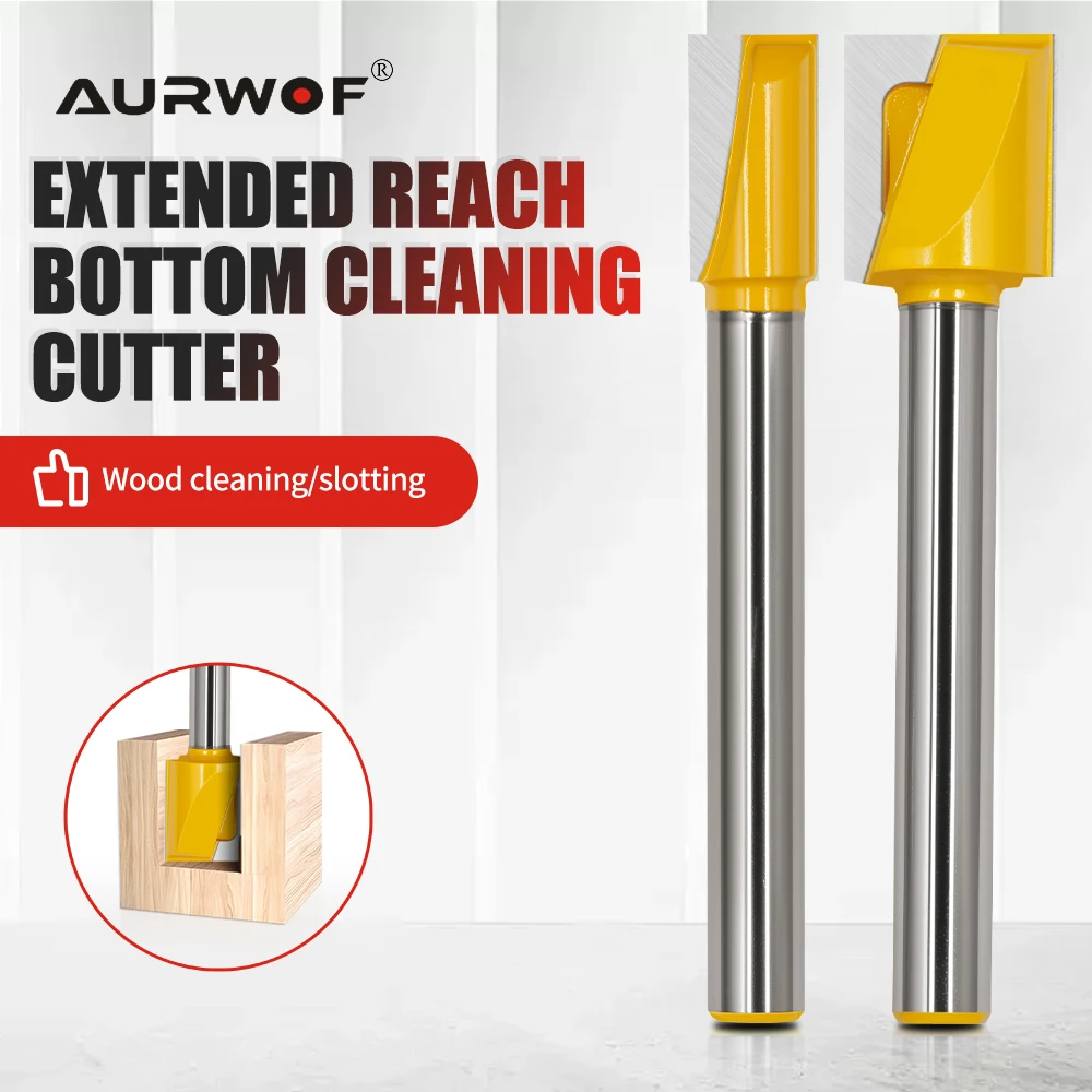 AURWOF 12-mm-Schaft-Fräser mit verlängertem Schaft, gelber Bodenreiniger und Oberflächenhobel für Holzbearbeitung, Durchmesser. 16-36mm