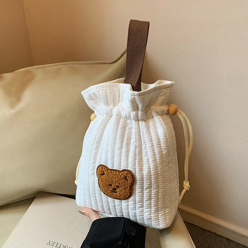Bear Drawstring Bag Quilted Cotton Mommy Bag Stroller Storage Bags Diaper Bag Handbags Girl Drawstring Pouch Jewelry Organizer
