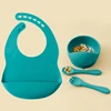 4PCS Baby Silicone Tableware 6-speed Adjustment Bib Suction Non-slip Bowl Feeding Training Spoon Fork Color Contrast Dinner Set 6