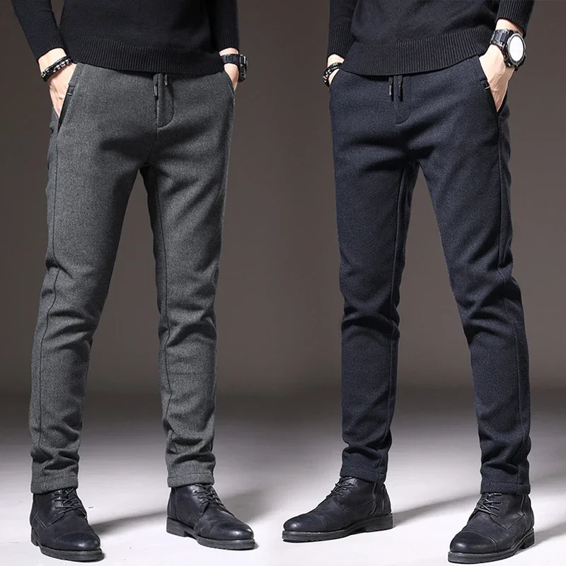 2024 Men's Slim Casual Cotton Trousers - Spring & Autumn Fashion in Black, Grey, and Blue