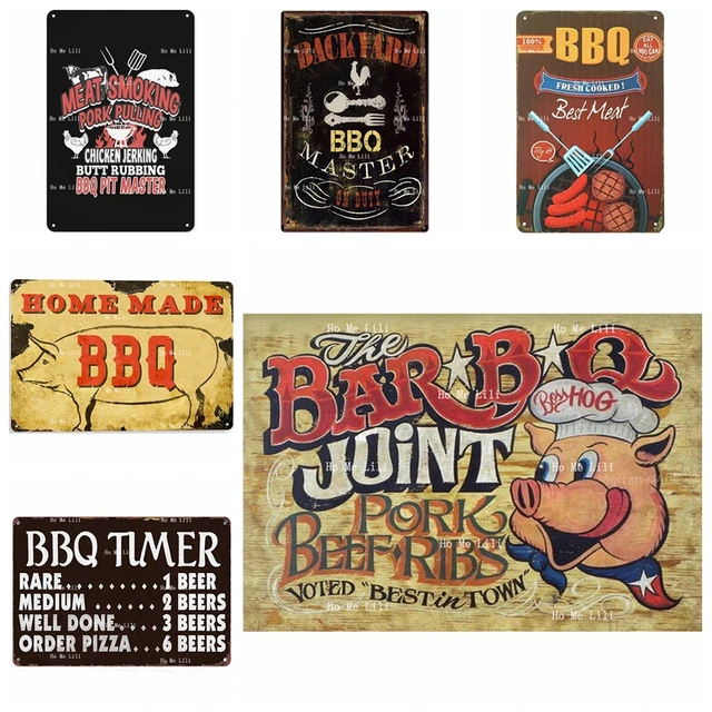 C102 Homemade Bbq Beef Pit Smoked Sauce Best Meat Steak Sausage Joint Pork Ribs Rustic Vintage Metal Tin Sign