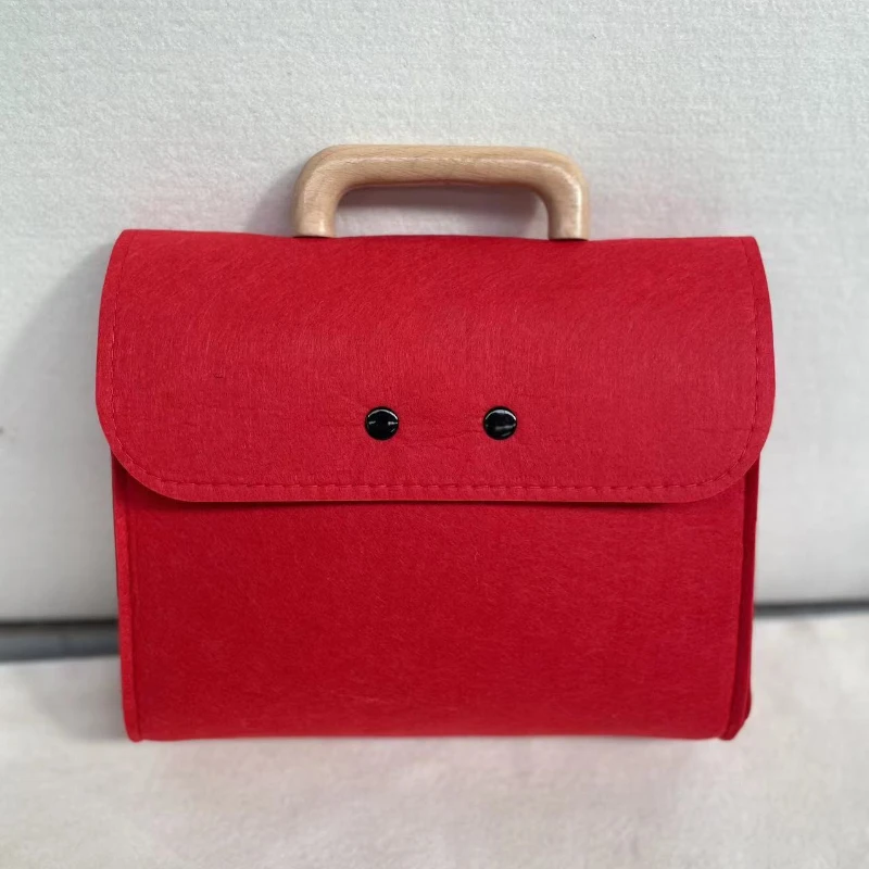 Premium Felt Gift Tote Bag Wood Handle Luxury Packaging 24x18x9cm Reusable Boutique Carrier for Business/Christmas/Wedding