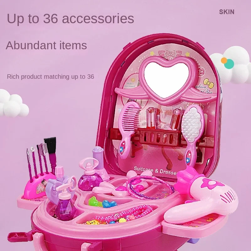 3 in 1 Kids Makeup Toy Set Girls Cosmetics Cosplay Princess Dresser Lipstick Pretend Toy Suitcase Toy Birthday Gift 4