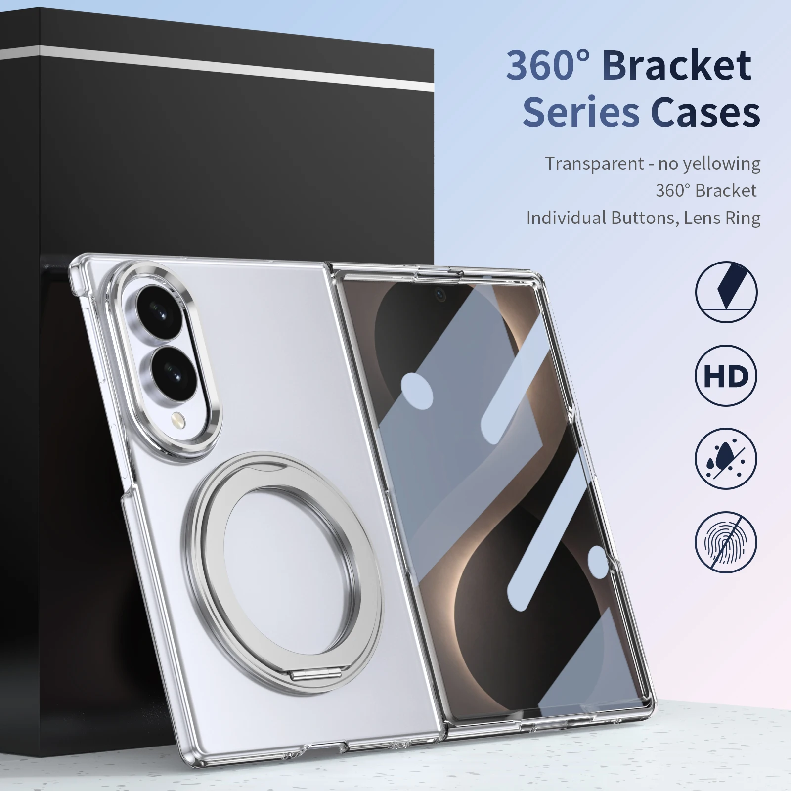 Ice Feel Double-Sided Magnetic Clear Case with 360° Swivel Alloy Bracket