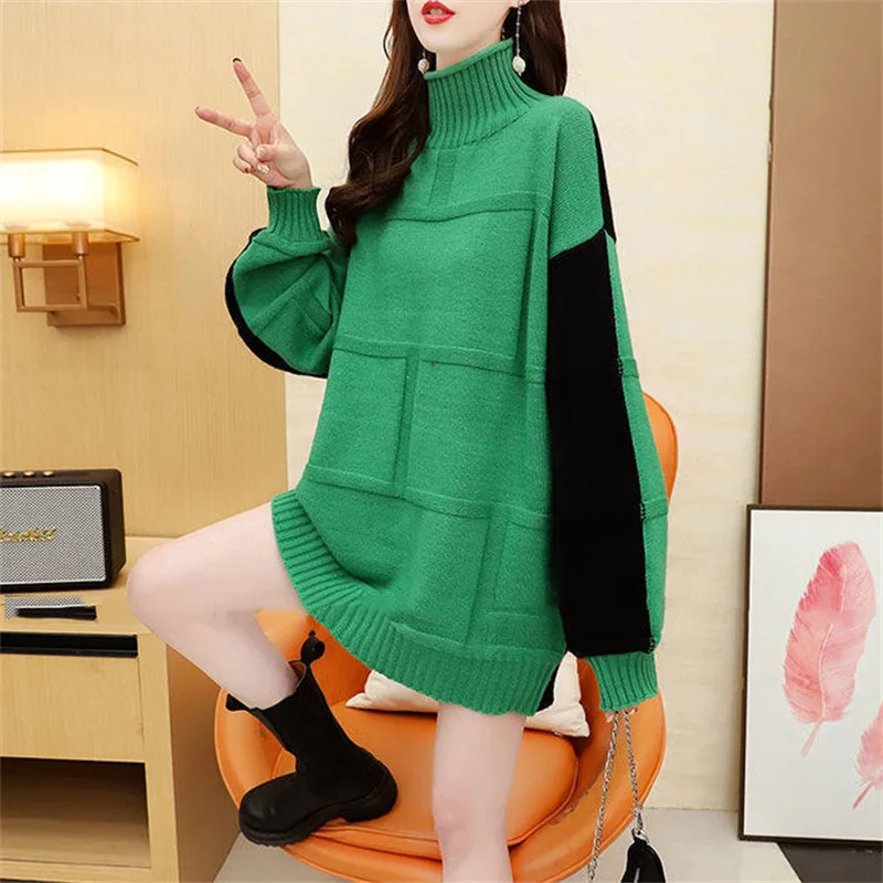 

Design sense sweater women lazy wind autumn and winter new long-sleeved color matching sweater women's top