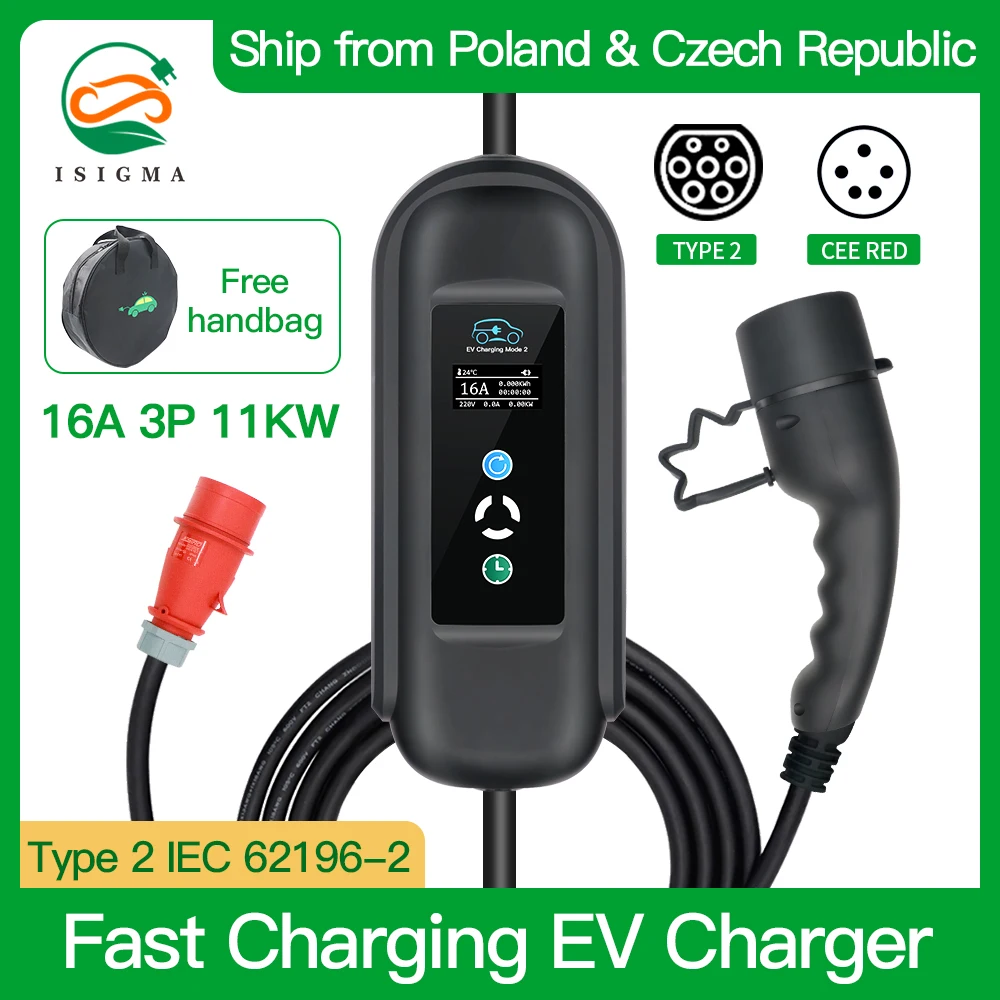 

10m Long ISIGMA 16A 1/3Phase 3.6kw 11kw EV Charger Type 2 IEC 62196-2 Electric Car Charger Box for EU Standard EVS Charging Plug