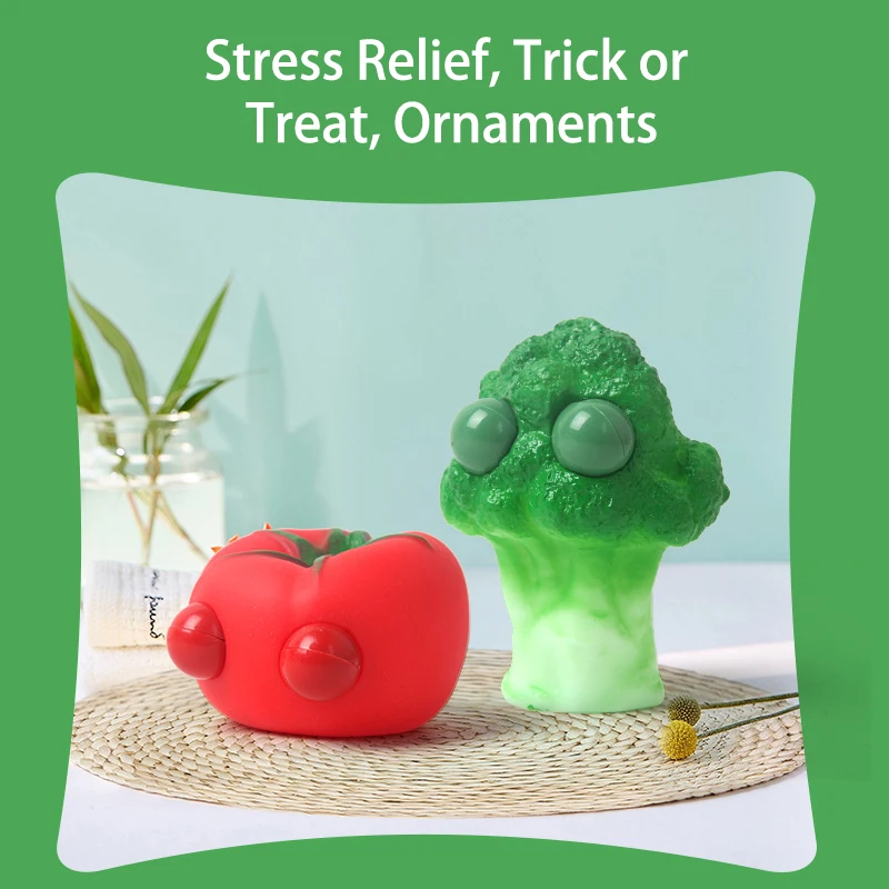 Novelty Stress Relief Toys with Pop Out Eyes Vegetables Kneading Slow Rebound Silicone Toys Autism ADHD Kawai Cute Squeeze Toys 4