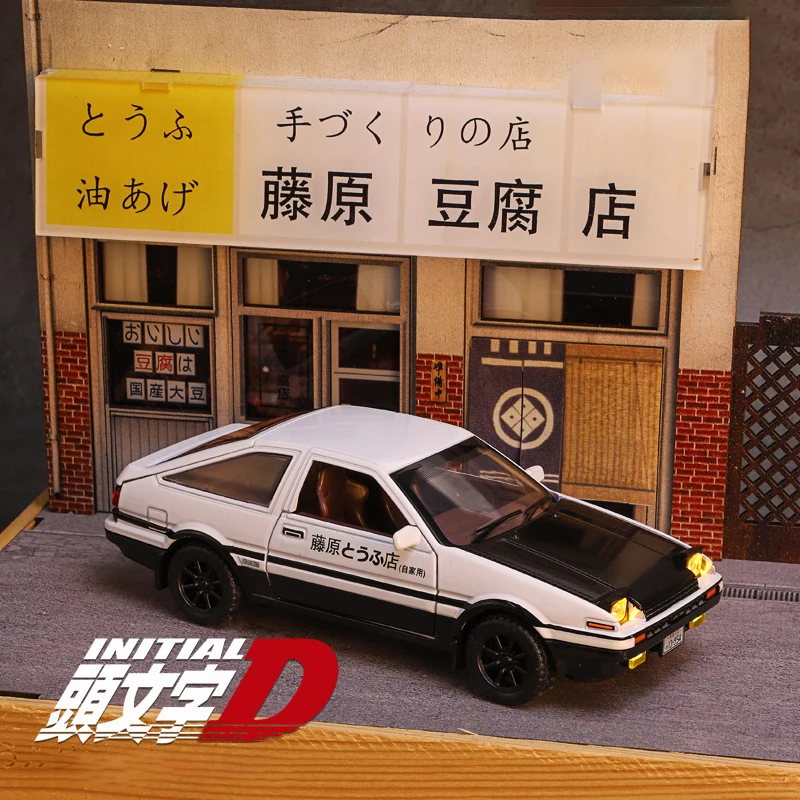1:32 이니셜 D AE86 후지와라 두부 가게 차고 디스플레이 케이스, PVC 주차장 모델 시뮬레이션 미니어처 주차 공간 장면