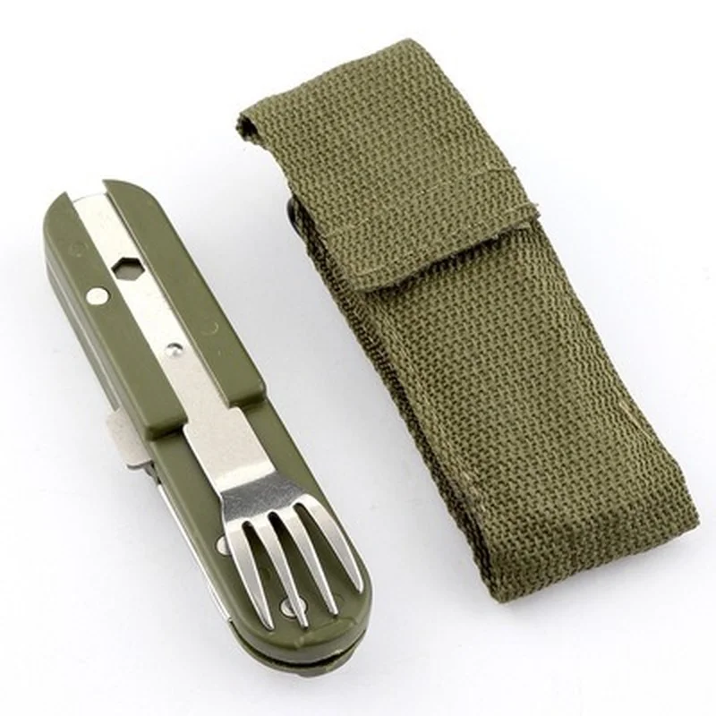 1 Set Folding Portable Stainless Steel Camping Picnic Cutlery Knife Fork Spoon Bottle Opener Flatware Tableware Travel Kit camping cutlery portable tableware portable cutlery